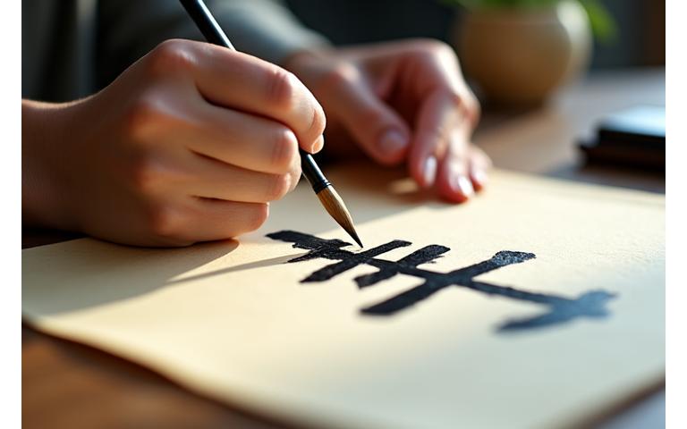 書道ワークショップで筆を持つ手元