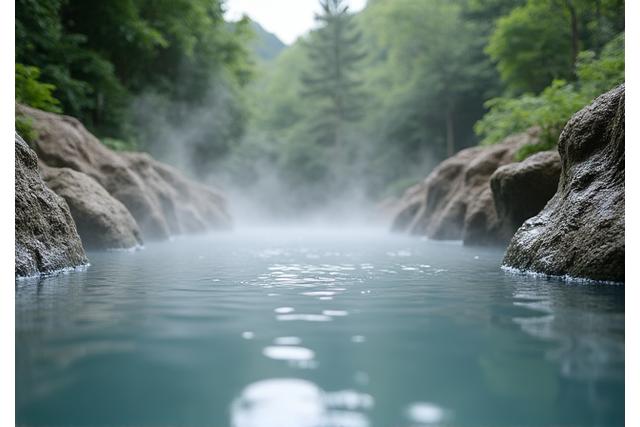 湯気が立ち上る日本の露天風呂
